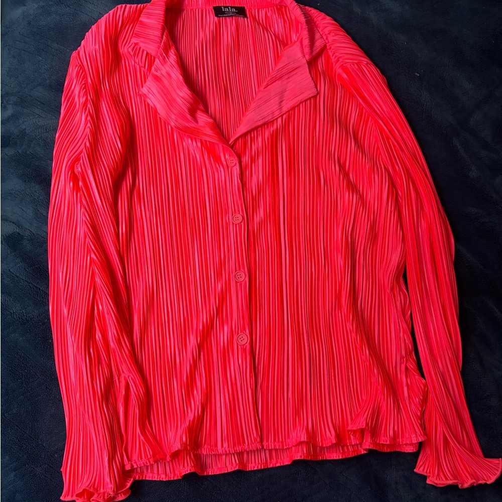 LALA ORIGINAL: Long Sleeve Plisse Set in Electric Pink